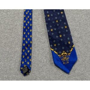 Gianni Versace Medusa Print Silk Tie Navy Blue/Gold Baroque Made in Italy